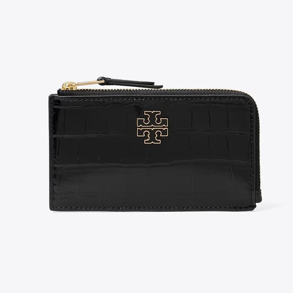 New‼️Tory Burch Britten Embossed Zip Card Case 182587 Black $170